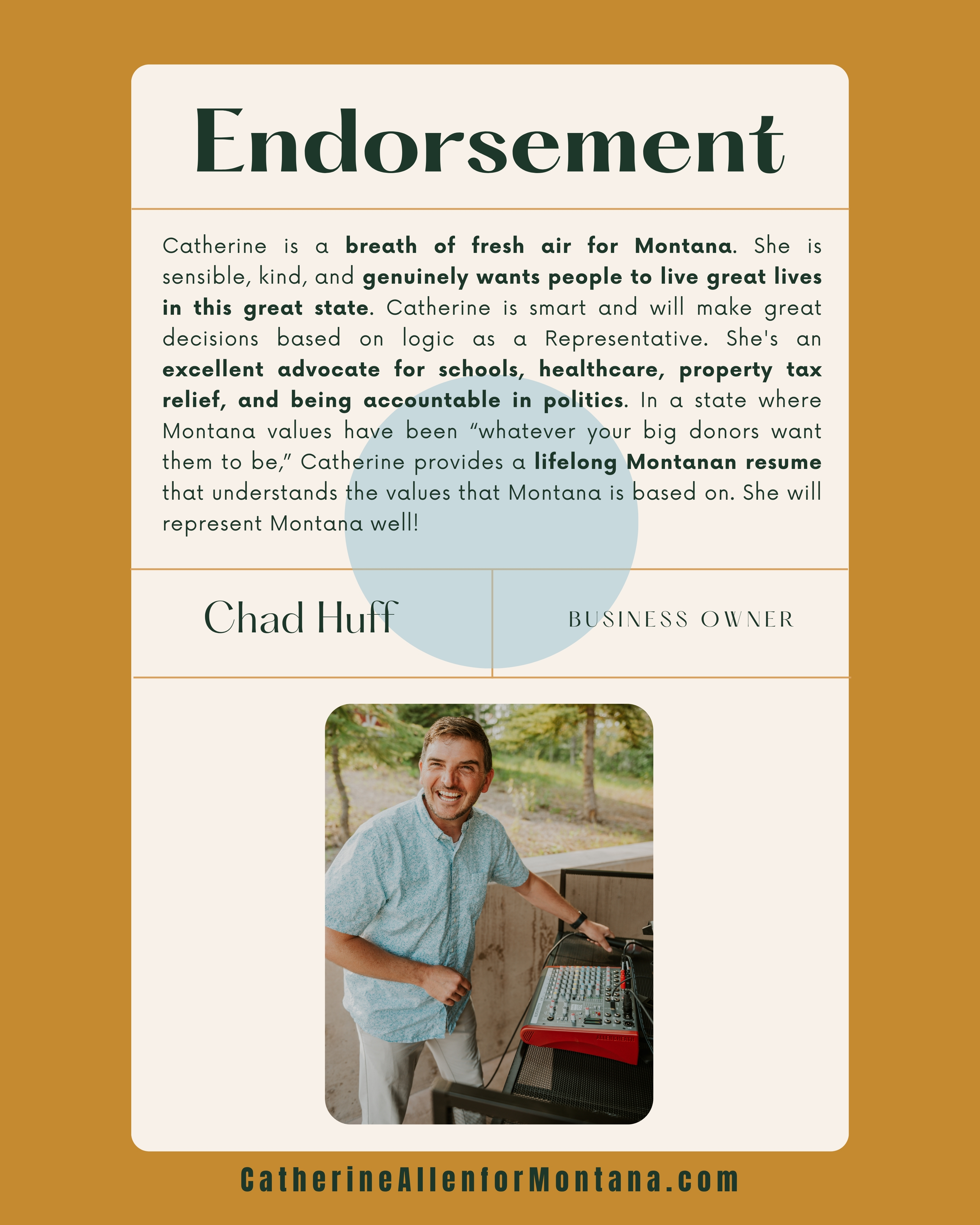 Endorsement from Chad Huff