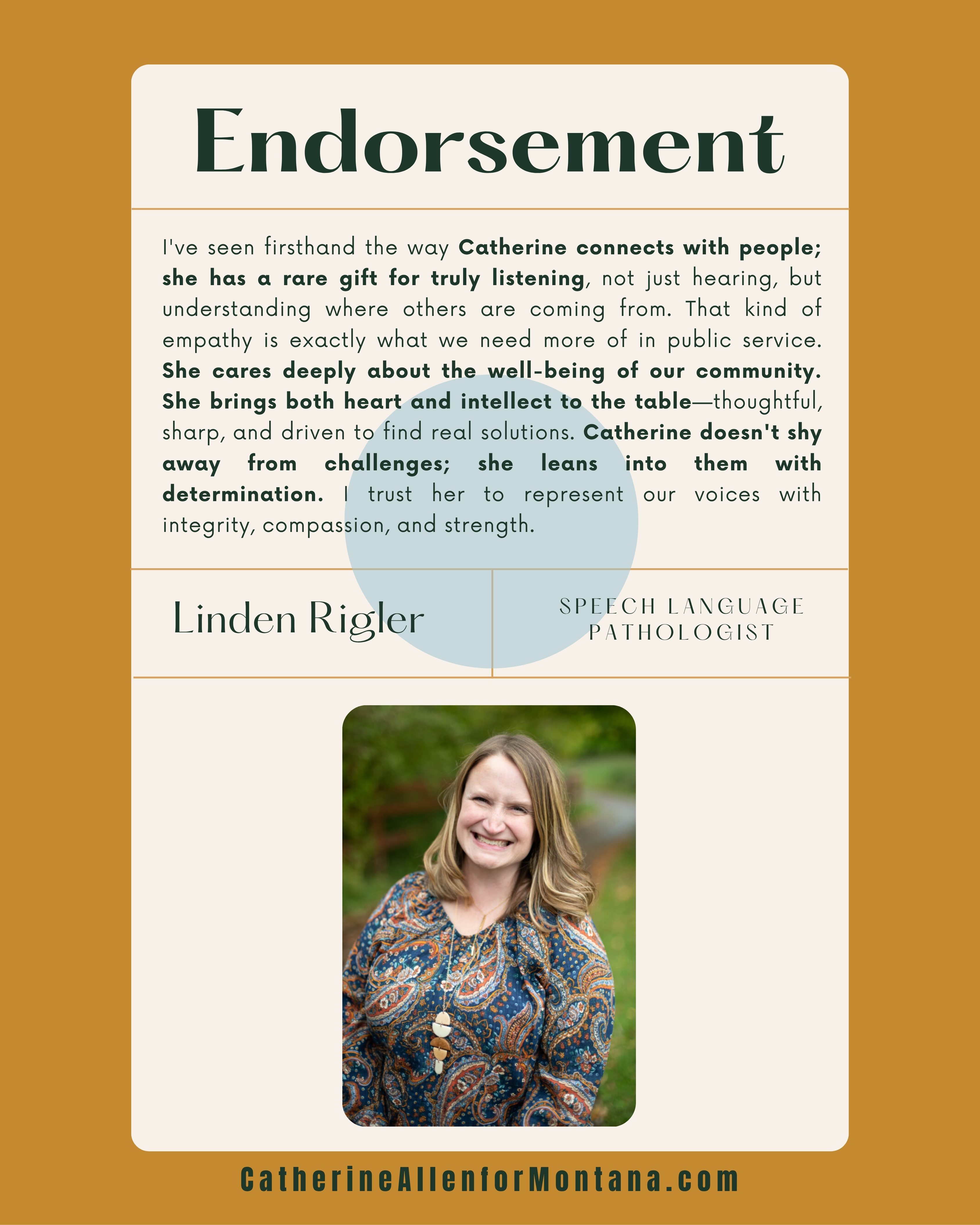 Endorsement from Linden Rigler