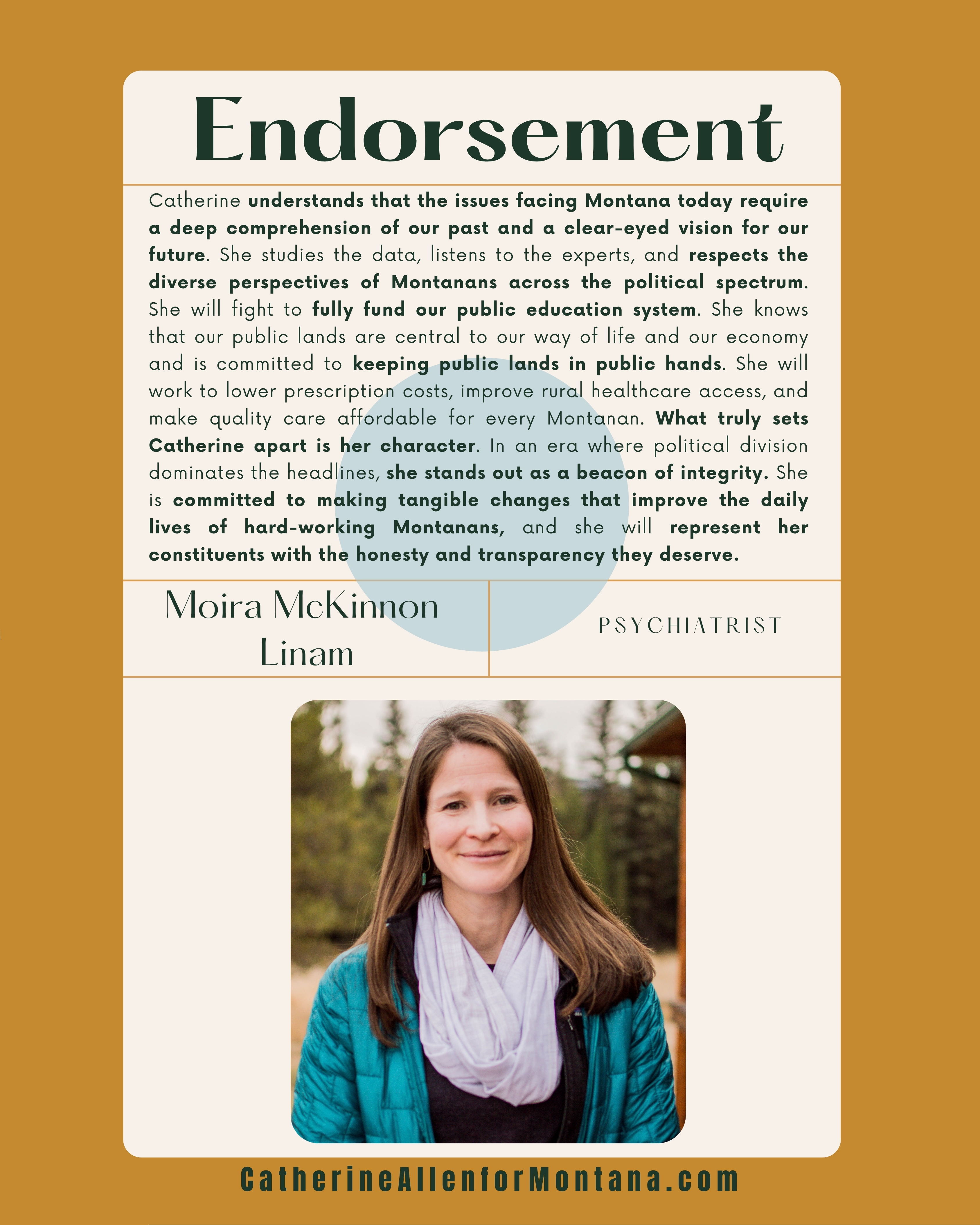Endorsement from Moira McKinnon Linam